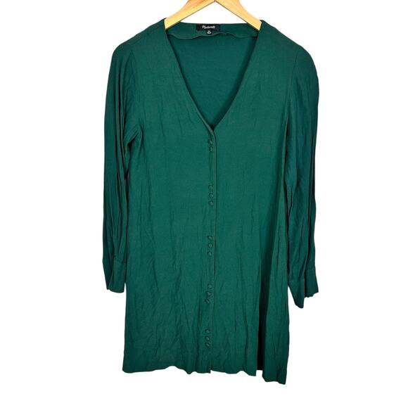 Madewell Novel Dress Smoky Spruce Green Button Up Long Sleeve Mini Fall Dress XS - Picture 3 of 11